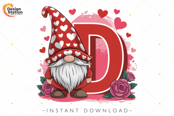 Download Cute Heart Gnome Letter D Valentine PNG - Premium Bundle